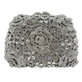 Elegante borsa clutch in cristallo argento con rosa traforata per feste di gala - Argento