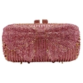 Bolso de fiesta rosa con diamantes de imitación, diseño de lazo y marco metálico dorado - Rosa