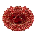 Elegant red crystal dinner clutch with teardrop ruby center and chain shoulder strap - Red
