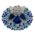 Luxury evening clutch bag with deep blue crystals and teardrop stones in a silver frame - Silver Blue Multi-color