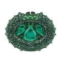 Luxury green crystal evening clutch bag with emerald rhinestones and floral gem design - Dark Green