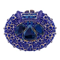 Detail of royal blue crystal evening clutch with teardrop gems and gold metal frame - Royal Blue