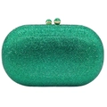 Luxury emerald green crystal encrusted pill-shaped clutch bag with golden dual sphere clasp - Green