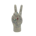 Sparkling crystal encrusted victory hand evening clutch bag with colorful gemstone rings - AB White