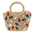Goldene Abendtasche mit bunten Strasssteinen und elegantem runden Metallgriff - Gold Bunt