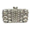 Dettaglio della pochette da sera argento con strass e chiusura a fiocco - Argento