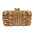 Elegante clutch con cristalli champagne e chiusura a foglia dorata per galà serali - Champagne