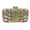 Dettaglio borsa gioiello con cristalli a goccia e chiusura a foglia dorata - Oro / Zirconia Bianca