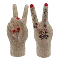 Victory hand gesture evening bag with full crystal rhinestones and red nail detail - Gold Multicolor