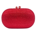 Elegant red rhinestone clutch bag featuring a luxurious crystal oval hard shell and chain - Red