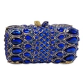 Detail of dark blue rhinestone clutch with leaf clasp and gold frame - Sapphire Blue