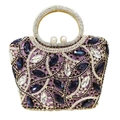 Elegante lila-blaue Abendtasche mit Strass-Rankenmuster und einem edlen Perlenverschluss - Bunt Lila