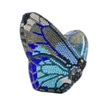 Macro detail of butterfly crystal clutch with blue and grey rhinestone embellishments - Royal Blue