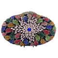Colorful crystal encrusted evening clutch bag with vibrant floral pattern and metal frame - Iridescent Black