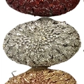 Detailed stack of oval evening clutch bags with shimmering crystal leaf patterns - Silver