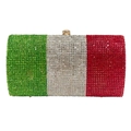 Elegante pochette da sera con cristalli verdi, bianchi e rossi motivo bandiera d'Italia - Stile Italia