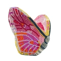Macro detail of butterfly crystal clutch with multi-colored rhinestones and metal frame - Red Pink