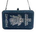 Clutch a passaporto in cristallo blu scuro con aquila scintillante e catena sottile - Stile Passaporto Blu Scuro (Grande)
