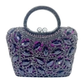 Vertical evening clutch bag in dark purple and black crystals with a top clasp closure - Deep purple