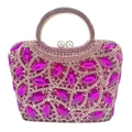 Elegant rose purple hard shell evening clutch with pink crystals and pearl clasp handle - Rose Red