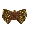 Bow-shaped clutch bag with amber and yellow crystals and pearl snap closures - Gold Coffee