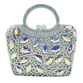 Silver evening clutch bag with iridescent rhinestones and pearl clasp detail - Silver AB