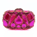 Detail of rose red stone clutch bag with oversized crystals and metallic top closure - Rose Red