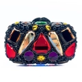 Detail of luxury evening clutch with vibrant colorful crystals and black rhinestones - Iridescent Black