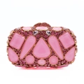 Pink rhinestone encrusted evening clutch bag with large teardrop crystals and gold frame - Jelly Pink