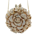 Detailed view of 3D rose evening bag with AB crystal rhinestones and gold leaf clasp - Gold AB