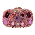 Luxury oval stone clutch bag with pink crystals and rhinestones for formal evening events - Pink