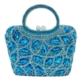 Royal blue evening clutch bag with sparkling rhinestones and elegant faux pearl clasp - Lake Blue