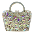 Luxury gold evening clutch with iridescent crystals, white rhinestones and pearl clasp - Gold AB