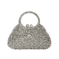 Detalle de bolso de noche con strass, diseño floral y cierre de perlas para mujer - Plateado