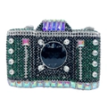 Creative camera-shaped luxury evening clutch bag with emerald green and black rhinestones - Green Multicolor