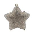 Silver star-shaped evening clutch bag with sparkling rhinestones and metal ball clasp - Gold / White Zirconia