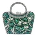 Elegant emerald green rhinestone evening clutch bag with round metal handle and pearl clasp - Green Gradient