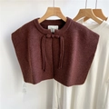 Solid reddish-brown knitted shawl scarf with knot design for women in winter - Brown