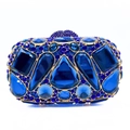 Luxury royal blue stone evening clutch bag with gold metal frame and crystals - Sapphire Blue