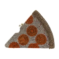 Detailed view of pizza-shaped evening clutch bag with orange and gold crystal rhinestones - Golden Orange Pizza