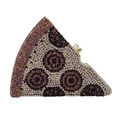 Macro detail of pizza-shaped evening clutch bag with colorful rhinestones and metal clasp - Taro Pizza