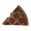 Macro view of pizza shaped evening clutch with dense red and yellow crystal inlay - Ham Pizza