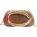 Elegante champagnerfarbene Kristall-Abendtasche mit goldenem Metallgriff und Kette - Gold