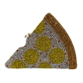Macro detail of pizza-shaped evening clutch bag with dense rhinestone pave crystal finish - Pineapple Pizza