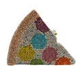 Detailed view of pizza-shaped evening clutch bag with multicolored rhinestones - Multicolor Pizza