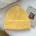 Thick ginger yellow ribbed knit beanie hat for winter warmth with cuffed design - One Size / Light Yellow