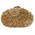 Pochette de soirée dorée avec motif floral sertie de strass brillants et fermeture métal - Or / Strass Or