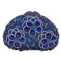 Elegante borsa da sera blu navy con motivi floreali in strass e chiusura in metallo - Blu Sfumato