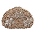 Dettaglio della borsa da sera floreale color oro champagne con strass luccicanti - Oro / Zirconia Bianca