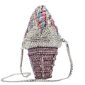 Kleurrijke ijsje clutch tas met strasstenen en een zilveren ketting schouderband - Taro Paars